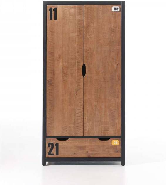 mate kader Controversieel Vipack 2 deurs kledingkast Alex bruin/zwart 200x100x55 cm Leen Bakker -  Meubelmooi.nl